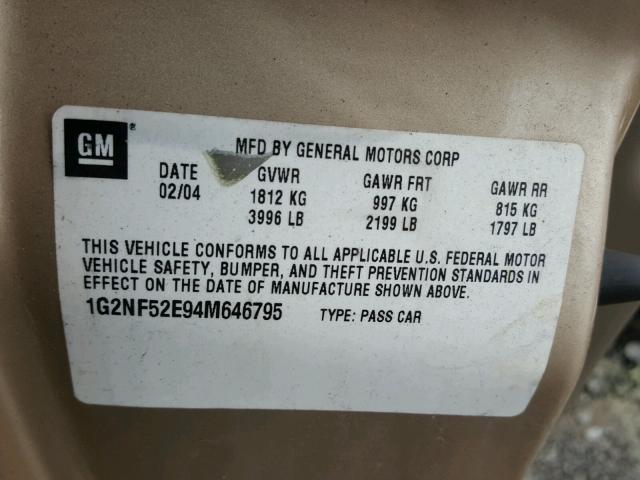 1G2NF52E94M646795 - 2004 PONTIAC GRAND AM S GOLD photo 10