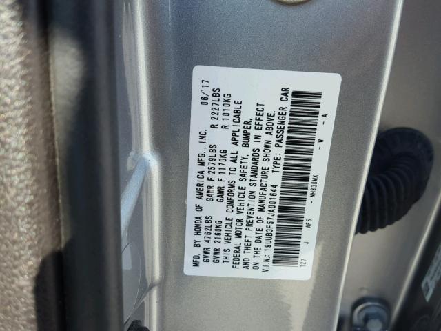 19UUB3F57JA001644 - 2018 ACURA TLX TECH SILVER photo 10