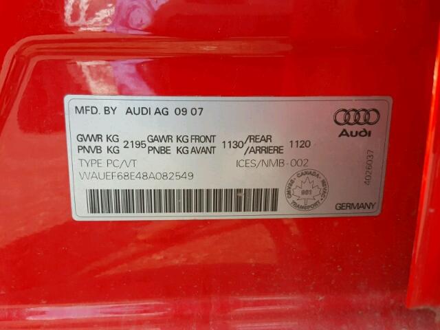 WAUEF68E48A082549 - 2008 AUDI A4 S-LINE RED photo 10