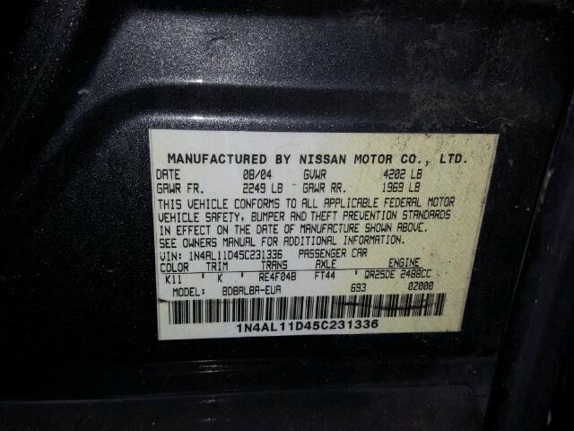 1N4AL11D45C231336 - 2005 NISSAN ALTIMA GRAY photo 10