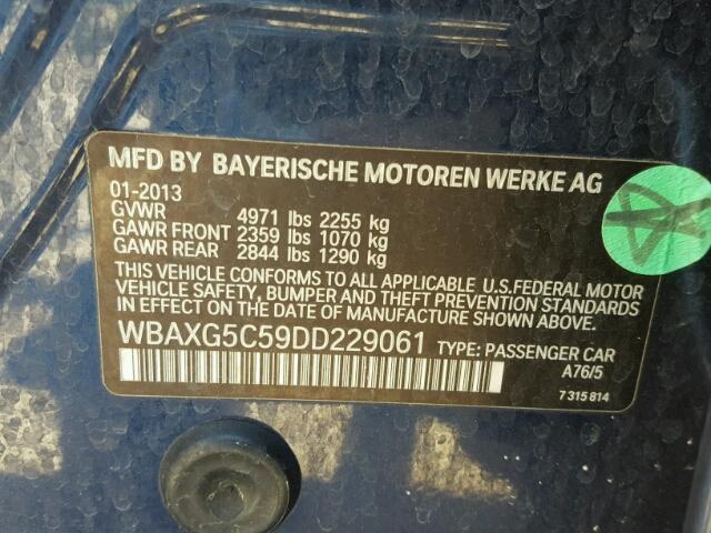 WBAXG5C59DD229061 - 2013 BMW 528 I BLUE photo 10