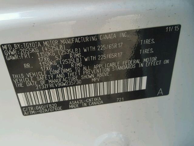 2T3ZFREV9GW235730 - 2016 TOYOTA RAV4 LE Ağ foto 10
