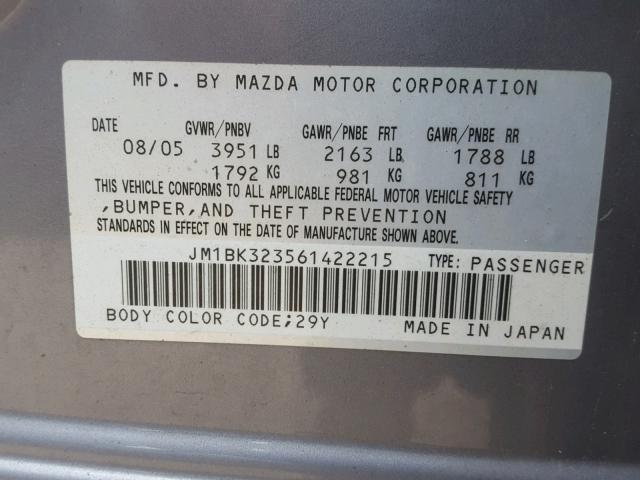 JM1BK323561422215 - 2006 MAZDA 3 S GRAY photo 10