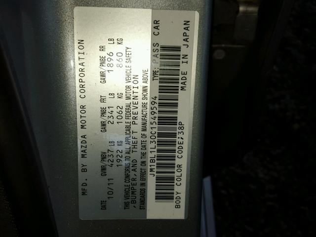 JM1BL1L30C1549594 - 2012 MAZDA SPEED 3 SILVER photo 10