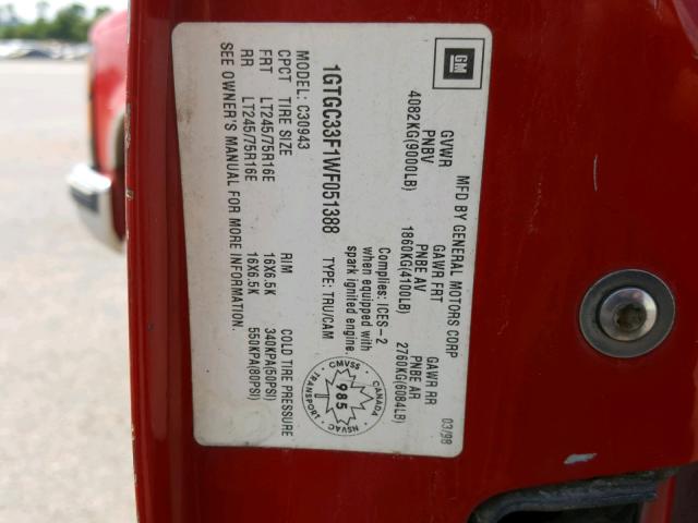 1GTGC33F1WF051388 - 1998 GMC SIERRA C35 RED photo 10