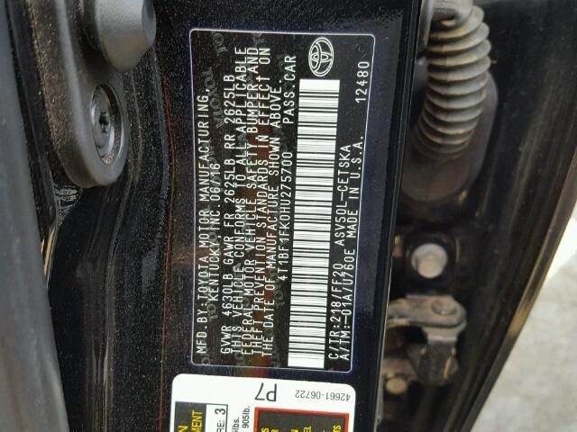 4T1BF1FK0HU275700 - 2017 TOYOTA CAMRY LE შავი ფოტო 10