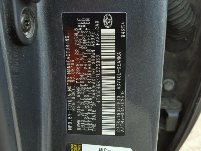 4T1BE46K17U575958 - 2007 TOYOTA CAMRY NEW CHARCOAL photo 10