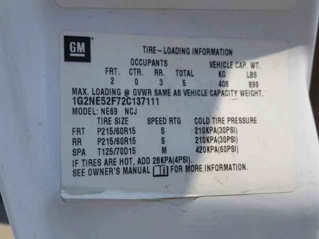 1G2NE52F72C137111 - 2002 PONTIAC GRAND AM S 白色 照片 10