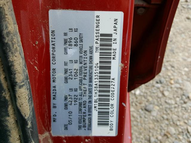 JM1BL1H38A1335104 - 2010 MAZDA SPEED 3 RED photo 10