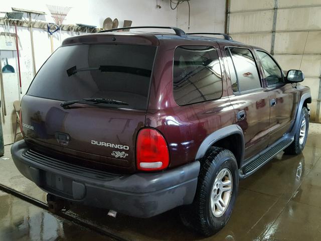 1D4HS38N93F591688 - 2003 DODGE DURANGO SP MAROON photo 4