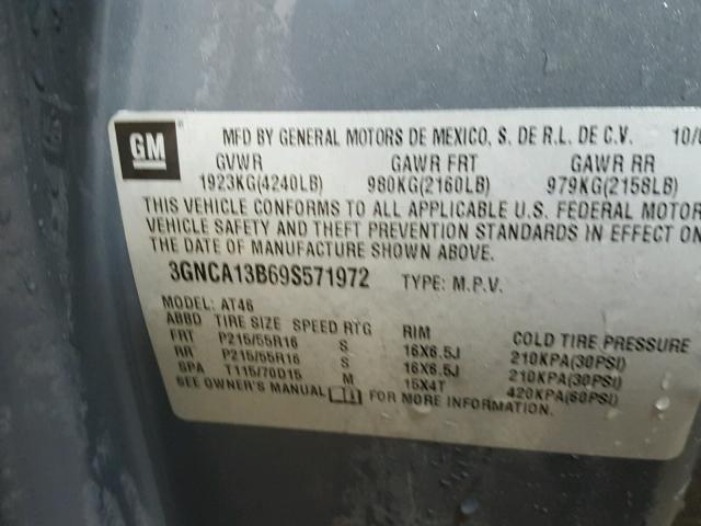 3GNCA13B69S571972 - 2009 CHEVROLET HHR LS ნაცრისფერი ფოტო 10