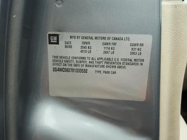 2G4WC582781335532 - 2008 BUICK LACROSSE C GRAY photo 10