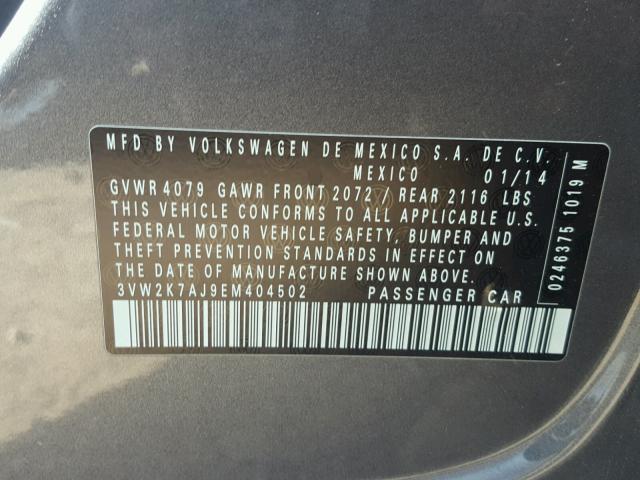 3VW2K7AJ9EM404502 - 2014 VOLKSWAGEN JETTA BASE Մոխրագույն լուսանկար 10