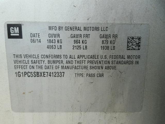 1G1PC5SBXE7412337 - 2014 CHEVROLET CRUZE LT SILVER photo 10