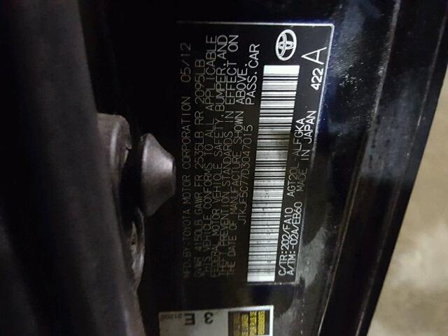 JTKJF5C77D3047015 - 2013 TOYOTA SCION TC BLACK photo 10