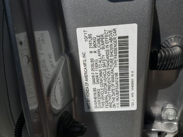 19UUB2F53JA012196 - 2018 ACURA TLX TECH SILVER photo 10