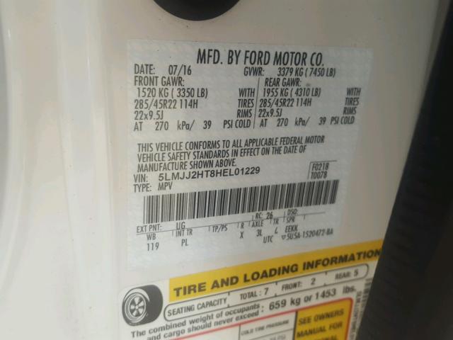 5LMJJ2HT8HEL01229 - 2017 LINCOLN NAVIGATOR Weiß Foto 10