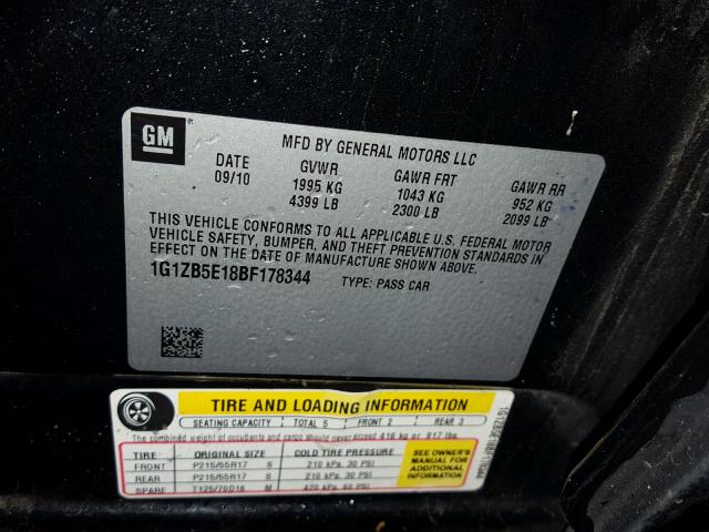 1G1ZB5E18BF178344 - 2011 CHEVROLET MALIBU LS Mavi foto 10