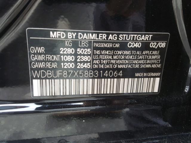 WDBUF87X58B314064 - 2008 MERCEDES-BENZ E 350 4MAT BLACK photo 10