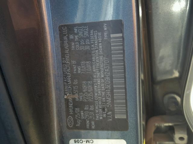 5NMSH13E09H243707 - 2009 HYUNDAI SANTA FE S GRAY photo 10