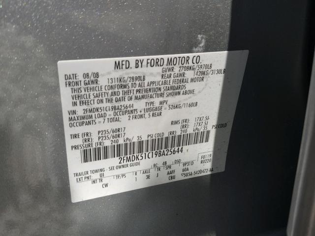 2FMDK51C19BA25644 - 2009 FORD FLEX SE SILVER photo 10