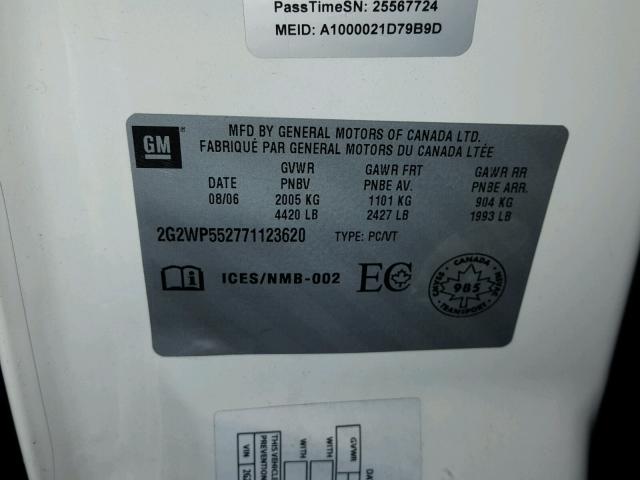 2G2WP552771123620 - 2007 PONTIAC GRAND PRIX WHITE photo 10