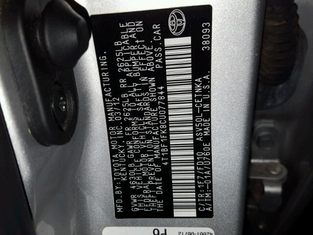 4T1BF1FK8CU077844 - 2012 TOYOTA CAMRY SILVER photo 10