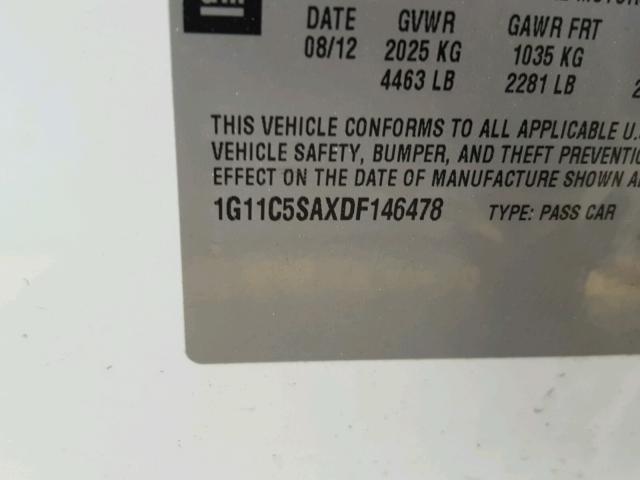 1G11C5SAXDF146478 - 2013 CHEVROLET MALIBU 1LT WHITE photo 10