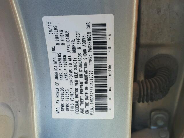 1HGCR2F35DA018320 - 2013 HONDA ACCORD SILVER photo 10