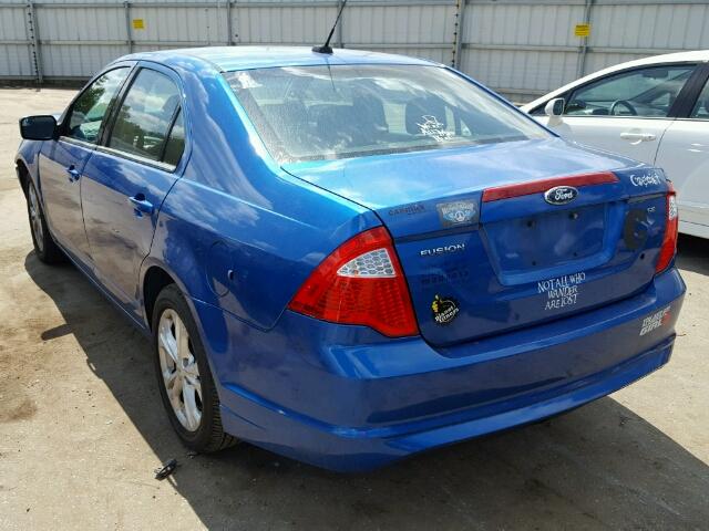 3FAHP0HA0CR299172 - 2012 FORD FUSION SE BLUE photo 3