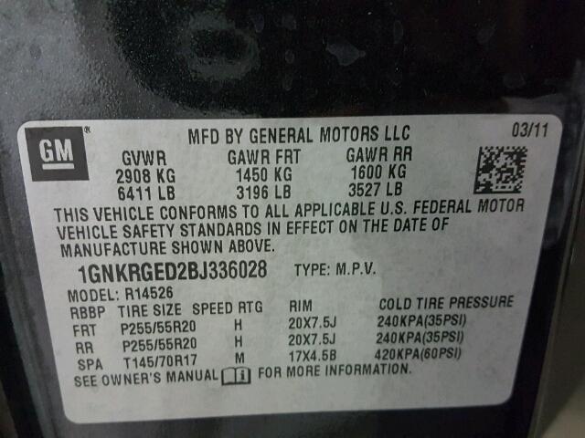 1GNKRGED2BJ336028 - 2011 CHEVROLET TRAVERSE L BLACK photo 10