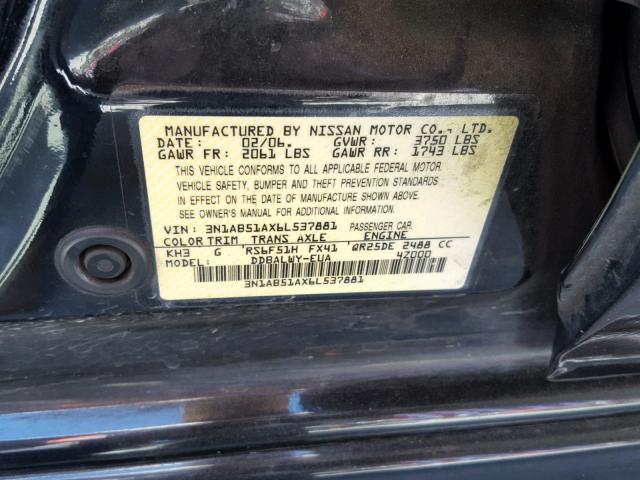 3N1AB51AX6L537881 - 2006 NISSAN SENTRA SE- BLACK photo 10