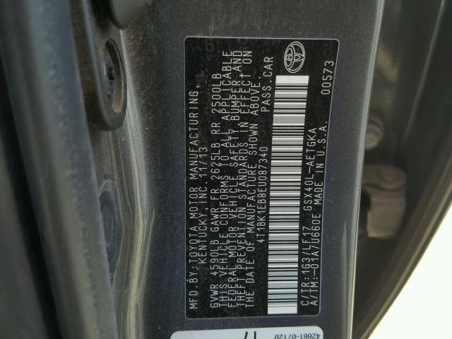 4T1BK1EB8EU087340 - 2014 TOYOTA AVALON BAS Grau Foto 10