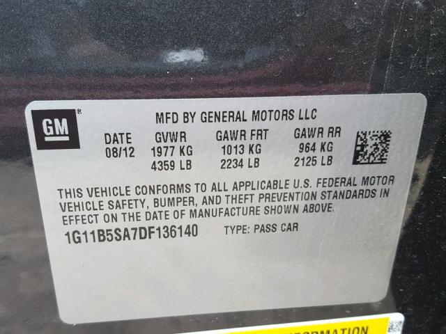 1G11B5SA7DF136140 - 2013 CHEVROLET MALIBU LS Boz foto 10