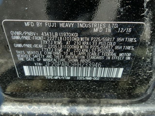 JF2GPABC9HH233946 - 2017 SUBARU CROSSTREK შავი ფოტო 10