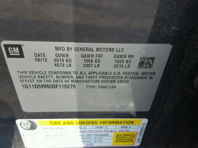 1G11D5RR6DF118279 - 2013 CHEVROLET MALIBU 1LT GRAY photo 10