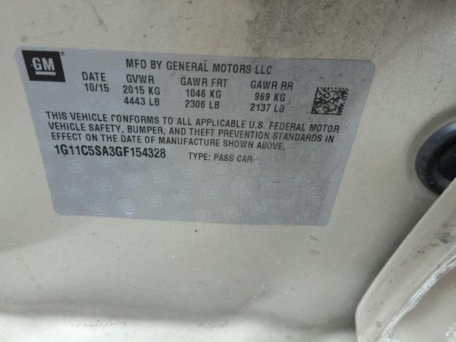 1G11C5SA3GF154328 - 2016 CHEVROLET MALIBU LIM 金色 照片 10