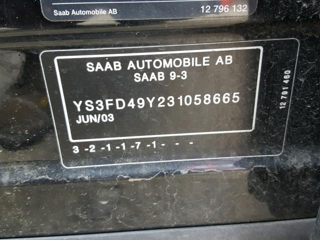 YS3FD49Y231058665 - 2003 SAAB 9-3 ARC BLACK photo 10