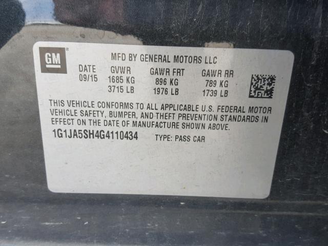 1G1JA5SH4G4110434 - 2016 CHEVROLET SONIC LS GRAY photo 10