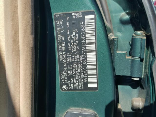 WBAGJ8327WDM22689 - 1998 BMW 740 IL GREEN photo 10