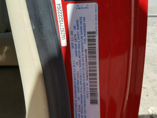 3VWCK21C31M446148 - 2001 VOLKSWAGEN NEW BEETLE 红色 照片 10