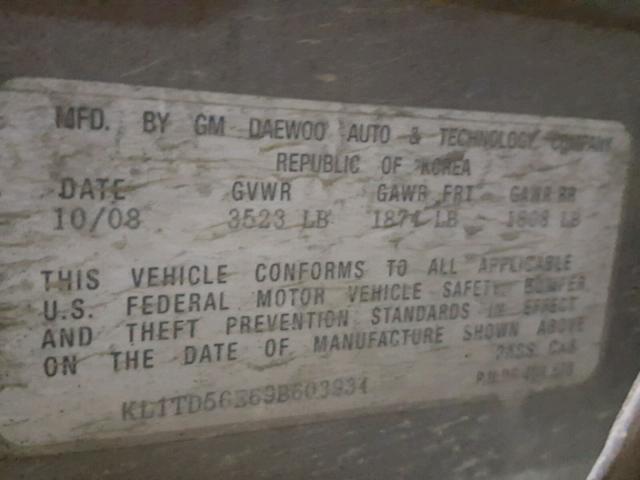 KL1TD56E69B603934 - 2009 CHEVROLET AVEO LS GRAY photo 10