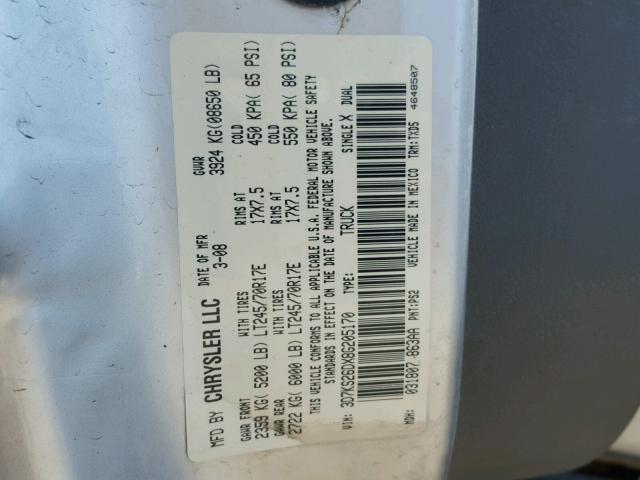 3D7KS26DX8G205170 - 2008 DODGE RAM 2500 S SILVER photo 10