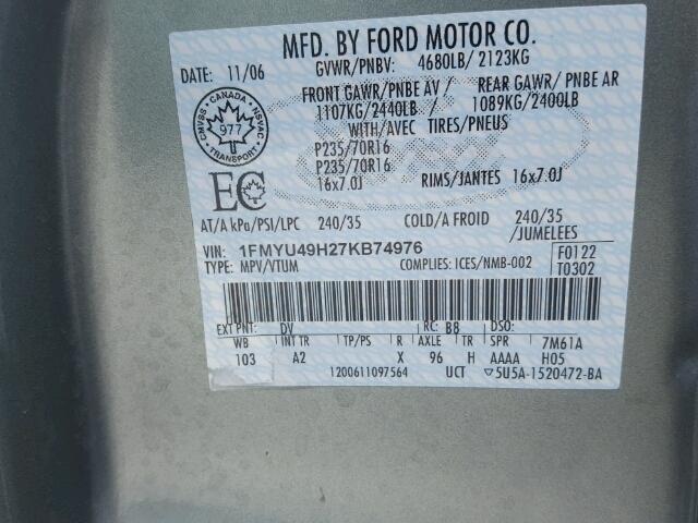 1FMYU49H27KB74976 - 2007 FORD ESCAPE HEV GREEN photo 10