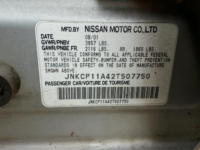 JNKCP11A42T507750 - 2002 INFINITI G20 GRAY photo 10