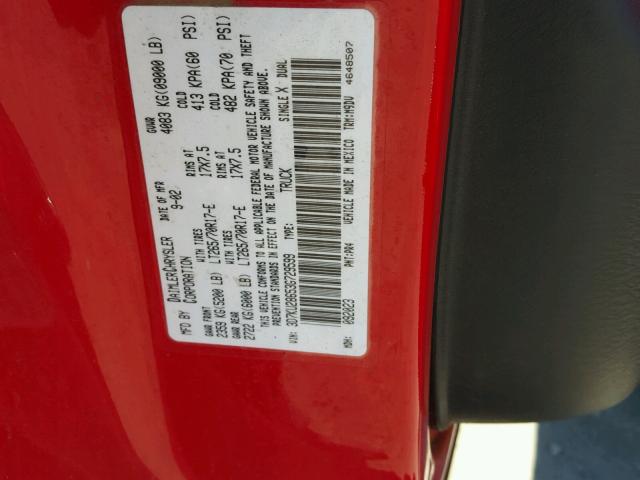 3D7KU28653G729599 - 2003 DODGE RAM 2500 S RED photo 10