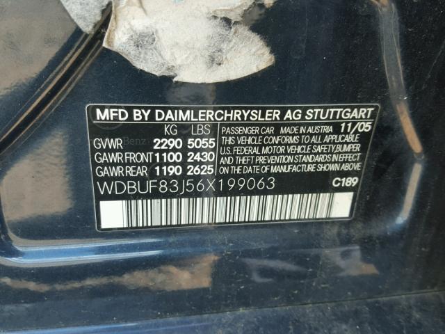 WDBUF83J56X199063 - 2006 MERCEDES-BENZ E 500 4MAT BLUE photo 10