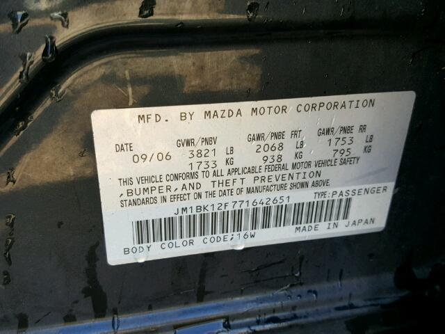 JM1BK12F771642651 - 2007 MAZDA 3 CHARCOAL photo 10