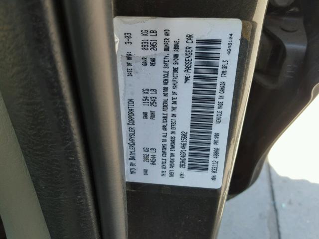 2B3HD46R14H615602 - 2004 DODGE INTREPID S GRAY photo 10