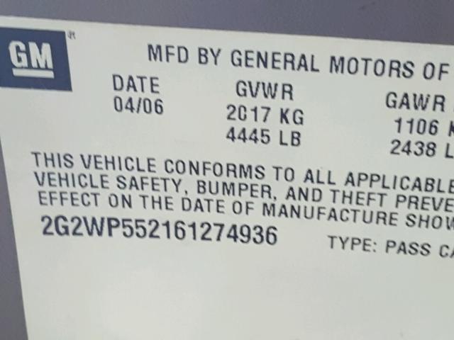 2G2WP552161274936 - 2006 PONTIAC GRAND PRIX BROWN photo 10